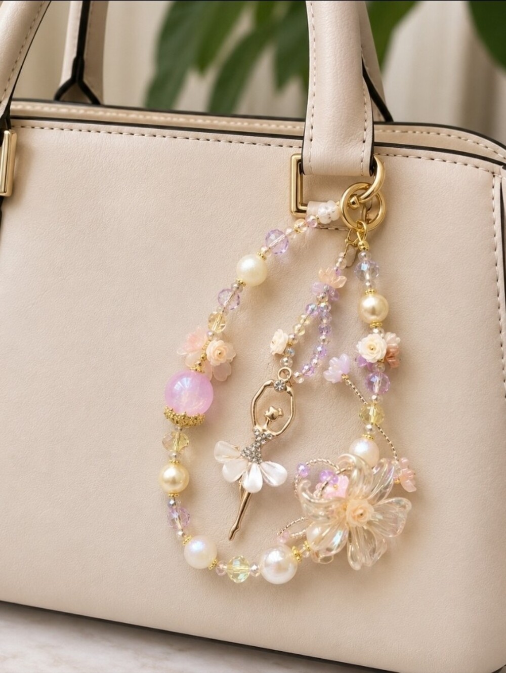 🩰 NWT Handcrafted Phone Charm Pink Ballerina Centered and Glass Crystal Flower - Picture 5 of 5